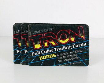 Walt Disney TRON Movie Unopened Trading Cards: 3 Unopened Wax Packs, 1980s Cult Classic Futuristic Sci Fi Movie, Vintage Tron Gifts