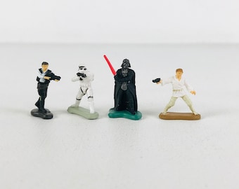 Miniature Star Wars Figurines Set of 4, Darth Vader, Luke Skywalker, Han Solo, Stormtrooper, 3/4" Minifigures, 1990s Micro Machines Series