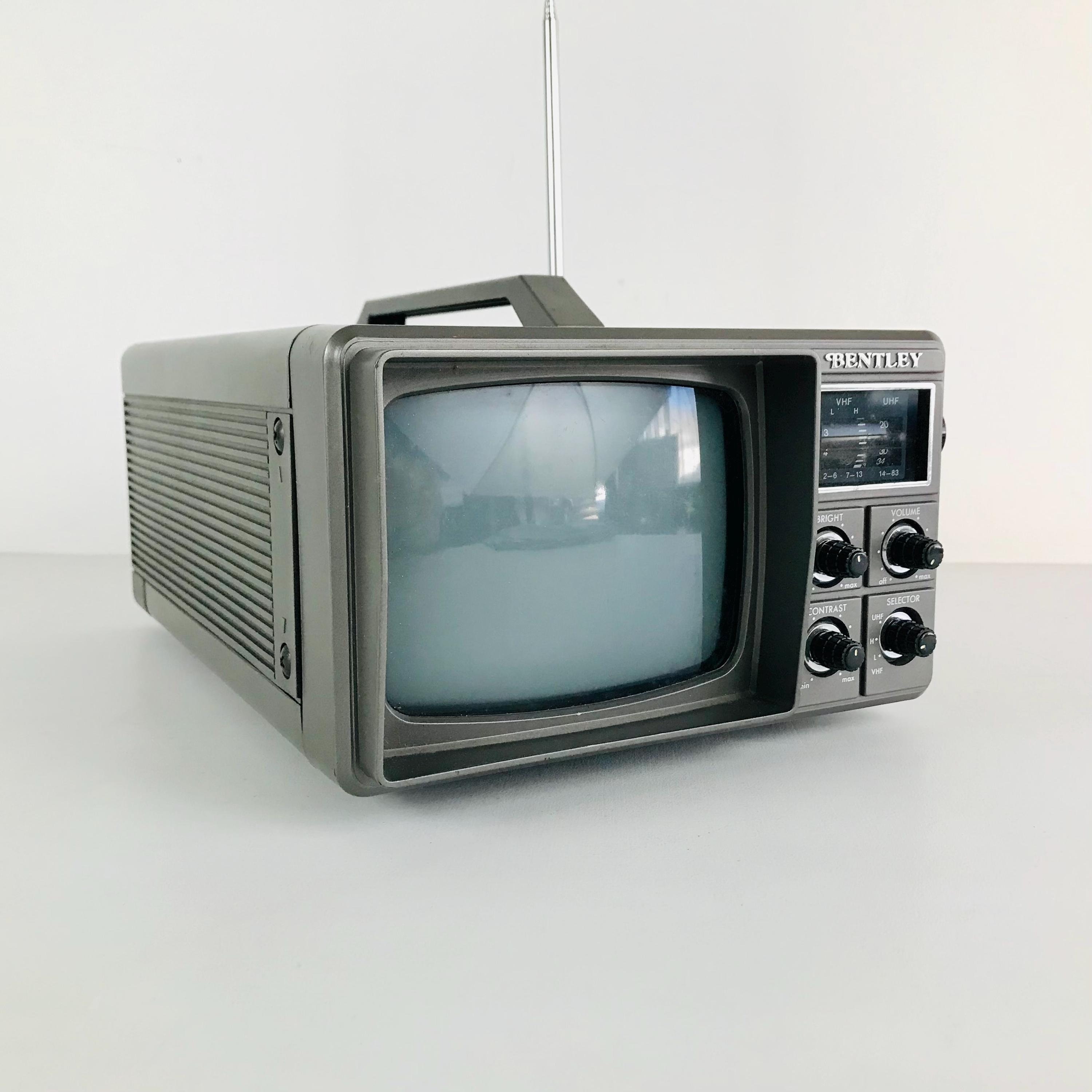 1980s Bentley Portable Black and White Television Set, Vintage