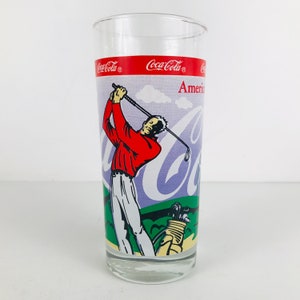 1980s Coca Cola Classic High Ball Style Glass Tumblers Set of 3, Baseball Golf Tennis Sports Themed Gifts, Retro Original Coke Logo Glasses image 2