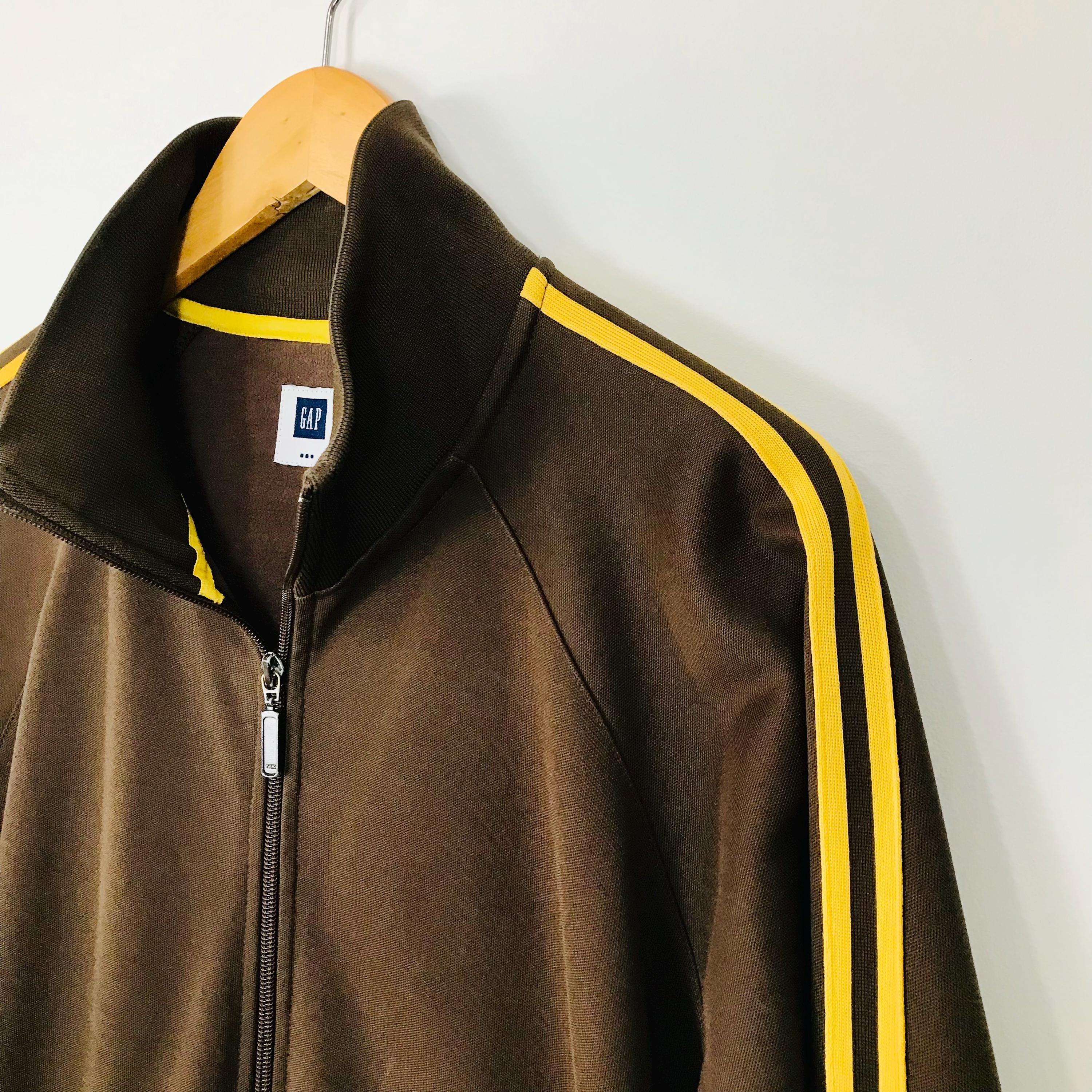 Men's GAP Zip up Track Jacket Size LARGE Brown With Yellow