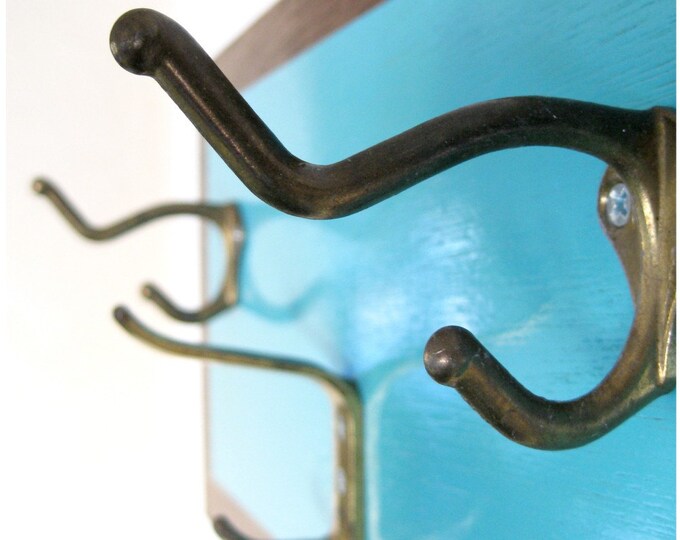 SALE Upcycled Coat Rack Turquoise Vintage Hooks 16 X 8 Etsy