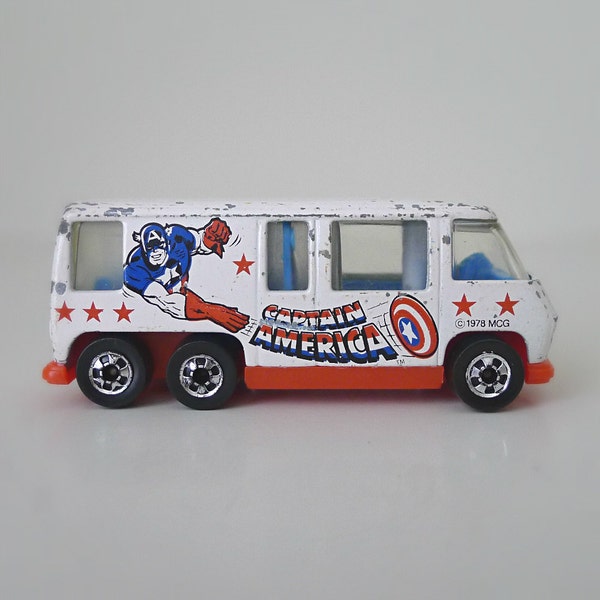 Vintage Hot Wheels Captain America GMC Motor Home, 1970s Toy Car / Van - Marvel, for him, diecast, kids toy, superhero, comic hero