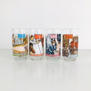 Star Wars Return of the Jedi Movie Tumblers Drinking Glasses, 1980s Coca Cola Burger King Promo Glasses, Slave Leia, Han Solo, Darth Vader