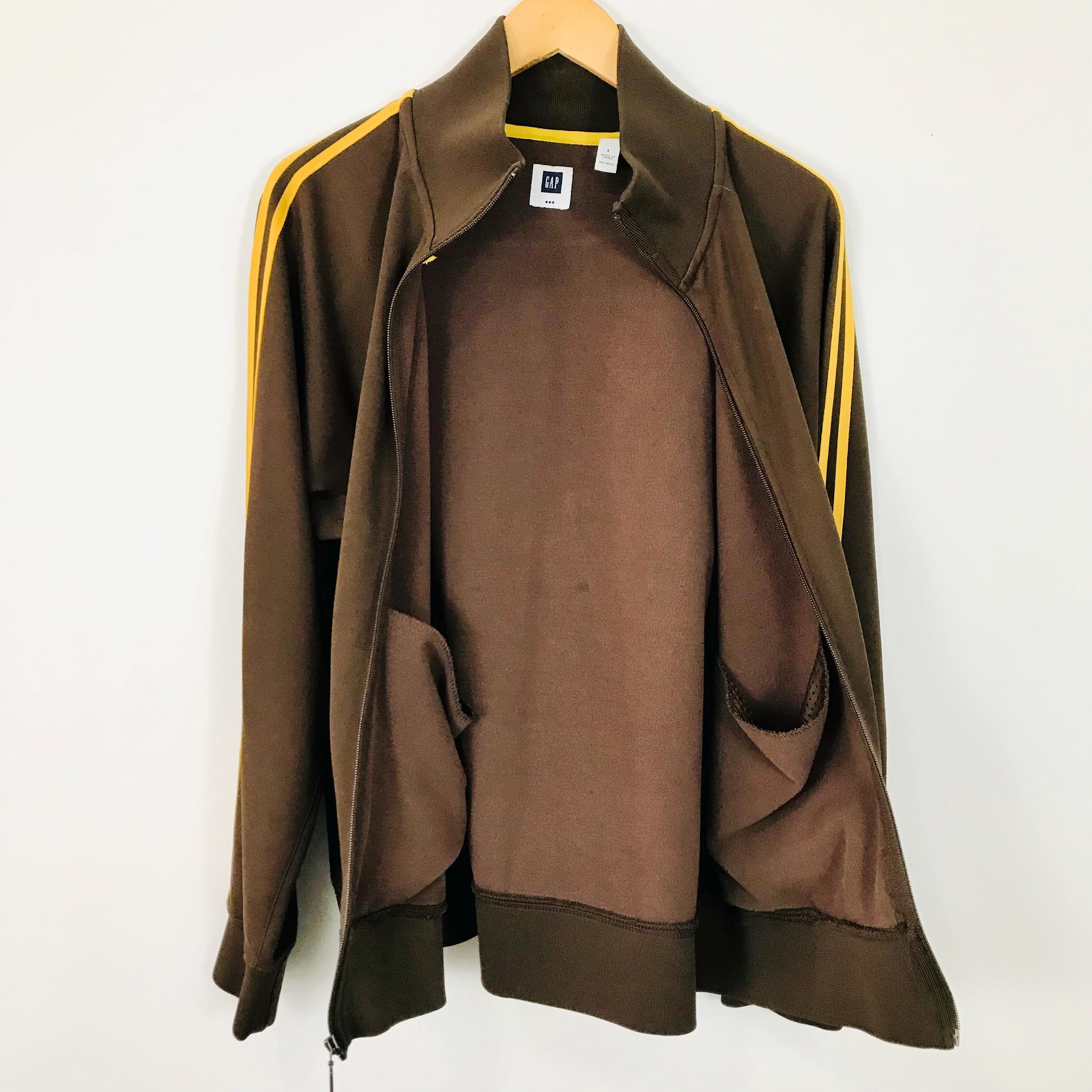 Men's GAP Zip up Track Jacket Size LARGE Brown With Yellow