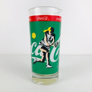 1980s Coca Cola Classic High Ball Style Glass Tumblers Set of 3, Baseball Golf Tennis Sports Themed Gifts, Retro Original Coke Logo Glasses image 4