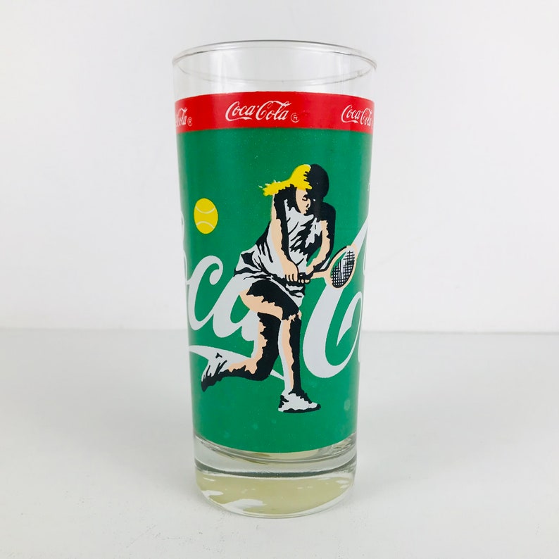 1980s Coca Cola Classic High Ball Style Glass Tumblers Set of 3, Baseball Golf Tennis Sports Themed Gifts, Retro Original Coke Logo Glasses image 4
