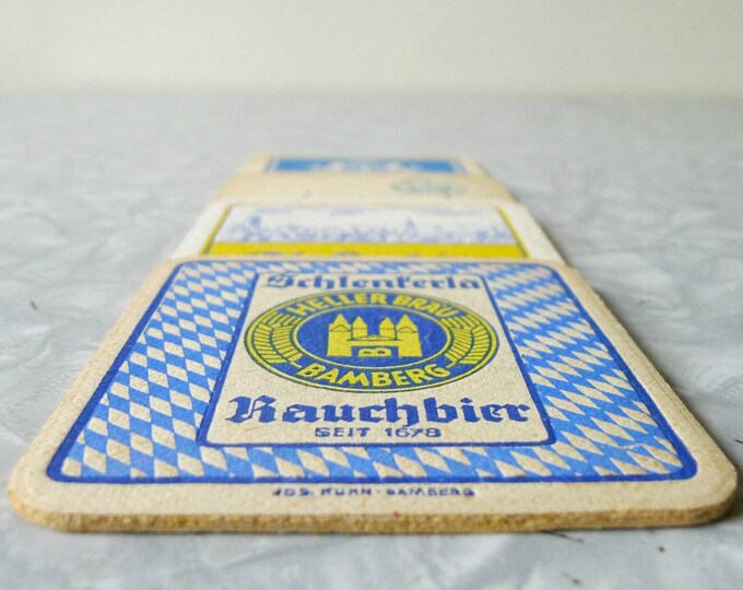Vintage Beer Coasters Set of 4 Blue Yellow Paper Etsy