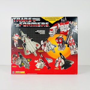 1985 G1 Transformers Superion Autobots Combiners Set with Original Box, Vintage 1980s Hasbro Takara Transforming Fighter Jet Robots