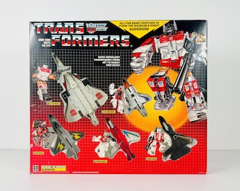 1985 G1 Transformers Superion Autobots Combiners Set with Original Box, Vintage 1980s Hasbro Takara Transforming Fighter Jet Robots