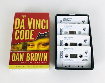 The Da Vinci Code Book on Tape Set Dan Brown, Fathers Day Gift, Robert Langdon Murder Mystery, 2003 Abridged 4 Cassette Audiobook Tape Set