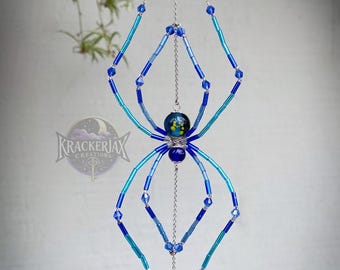 Blue Beaded Spider - Ornament; Plant Hanger; Window/Home decor; Suncatcher