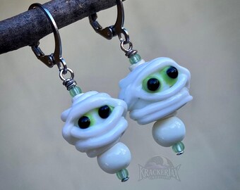 Mummy Charm Ear Dangles - Glass Beads