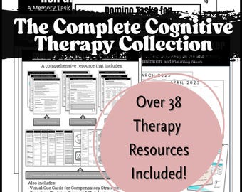 May include: The Complete Cognitive Therapy Collection, a comprehensive resource. Includes over 38 therapy resources. Features visual cue cards, caregiver training support, and a visual guide for adaptive equipment. Also includes a progress monitoring tool.