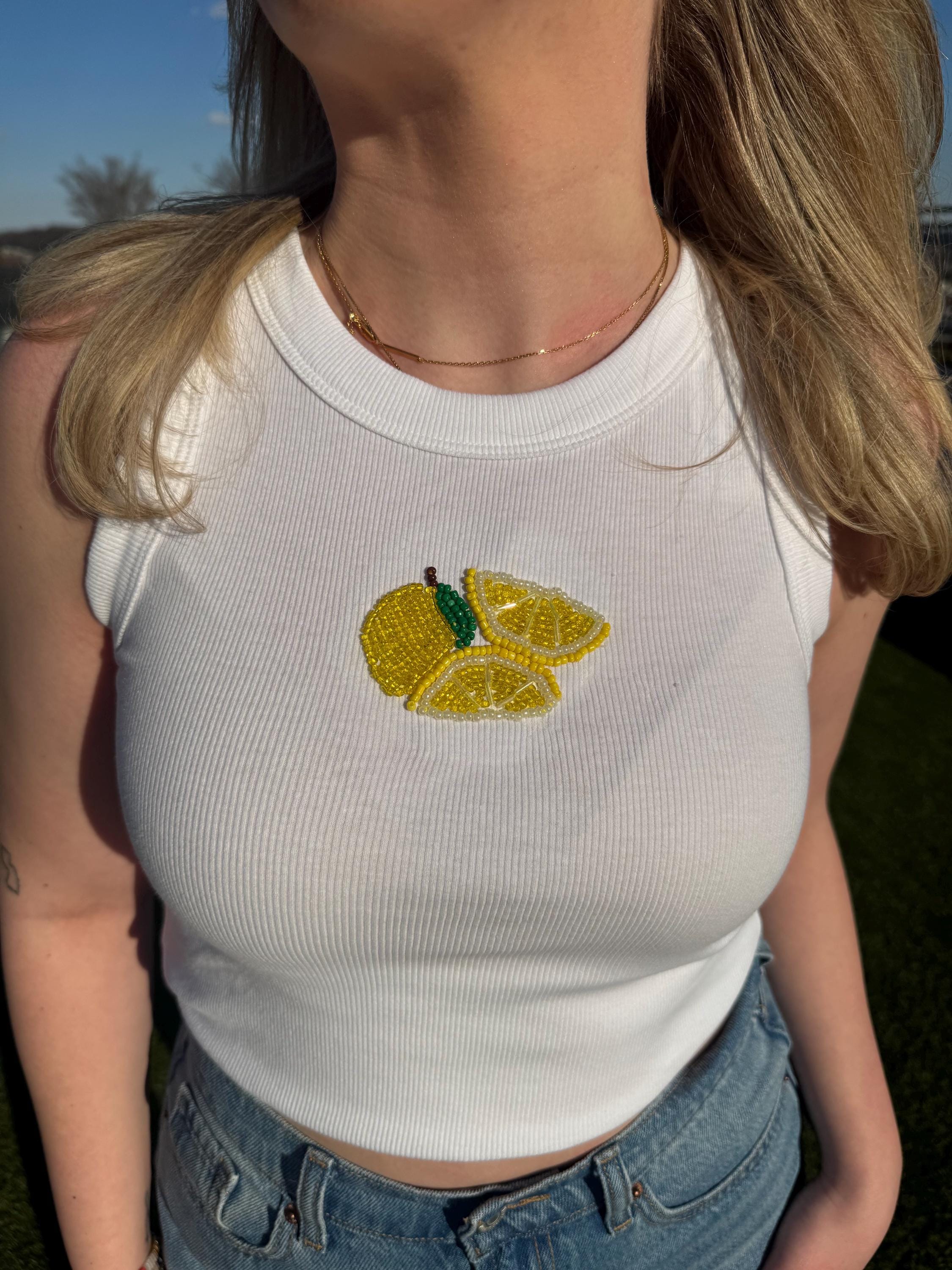 Lemon Embroidered Tank Top - Etsy