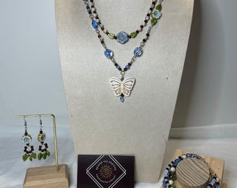 Handmade Boho Gemstone Jewelry Set: Becca - Lampwork, Czech Glass, Stainless Steel