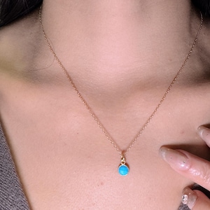 Sterling Silver Turquoise Birthstone Pendant Necklace | Minimalist Dainty Gold Blue Stone Necklace for Mom |Blue Gemstone Pendant for Women