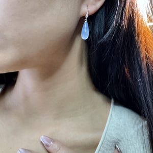 Natural Periwinkle Chalcedony Earrings | Lavender Blue Teardrop Earrings | Smooth Briolette Gemstone Jewelry | Elegant Gift for Her