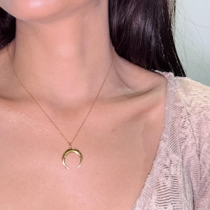 Crescent Moon Necklace | Tusk Crescent Moon Pendant | Upside Down Moon Necklace | Double Horn Necklace | Unique Christmas Gift for Mom