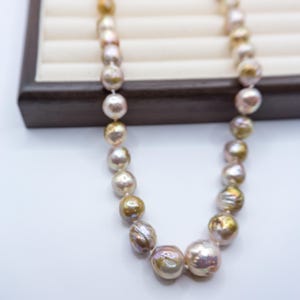 Large 12-14mm Metallic Baroque Freshwater Pearl Necklace | Natural Mauve Gold Bronze | High Luster