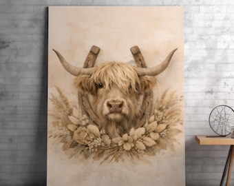 Highland Cow Print Cattle Wall Art Country Farn Home Decor Cow Watercolor Highland Cow Poster Cow Painting Cow Art