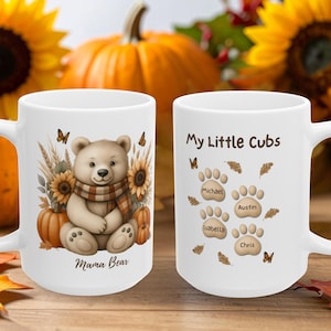 Mama Bear Mug - Mama Bear with Cub Paws Coffee Mug - Personalized Bear Family Mug - Custom Mom Mug - Mom Coffee Mug - Mama mug with names