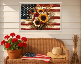 Patriotic Wildflower Printable Wall Art – Rustic Summer Americana Digital Download