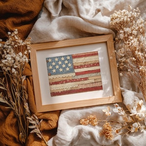 Rustic Patchwork American Flag Wall Art Print, Vintage USA Decor ...