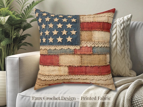 American Flag Faux Patchwork Pillow | Square Pillow