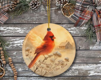 Ceramic Christmas Ornament Cardinal Design Angel Memory Decoration Holiday Keepsake Personalized Gift for Loved Ones