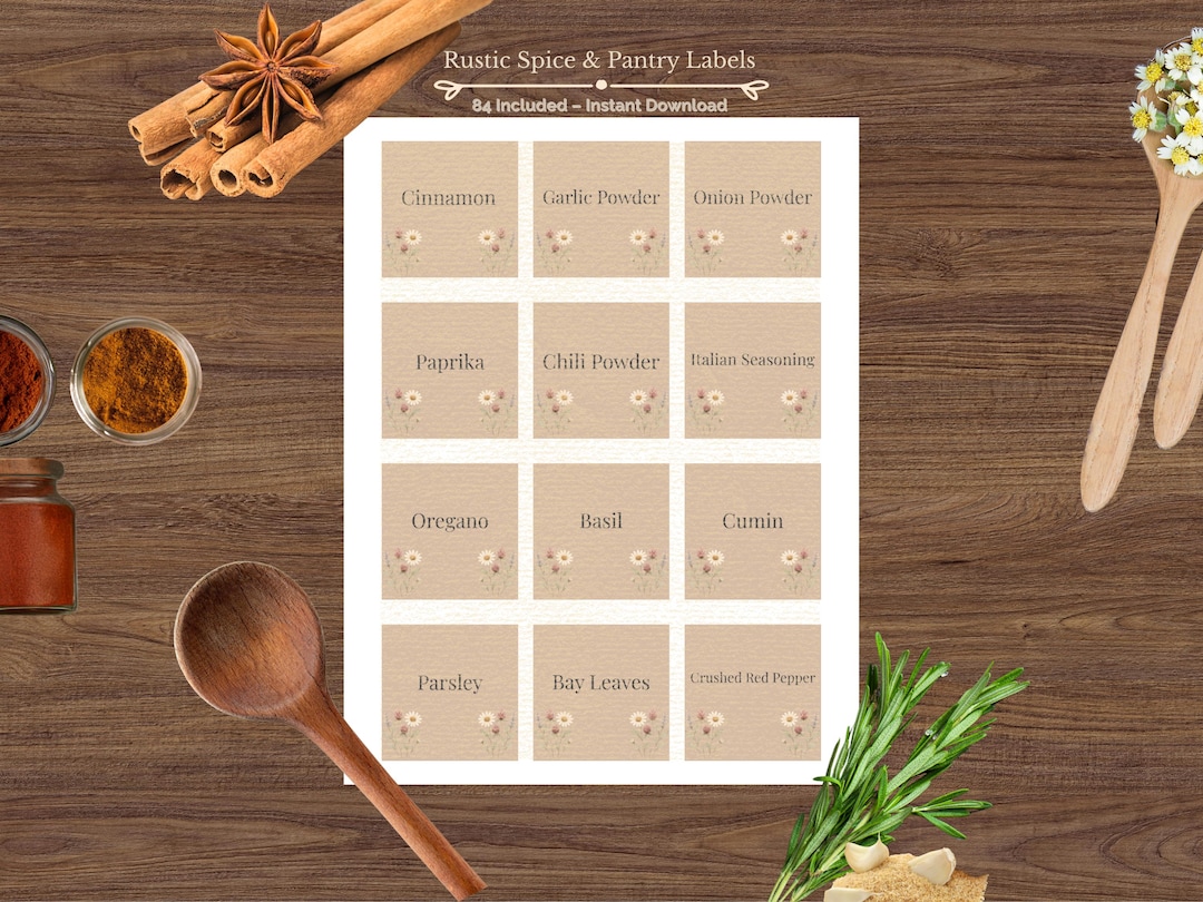 Rustic Recipe Box Labels Rustic Pantry & Spice Labels 84 Printable Farmhouse Jar Stickers ...