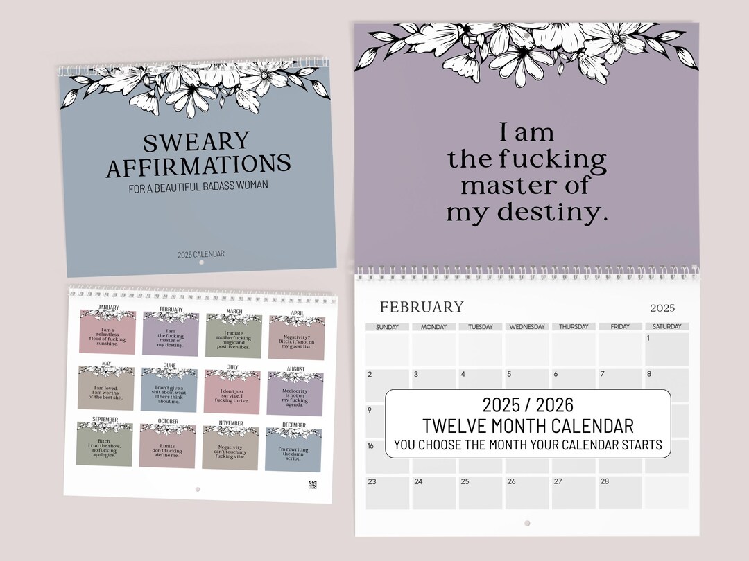 Profanity Affirmations 2025 Wall Calendar, Daily Planner, Funny