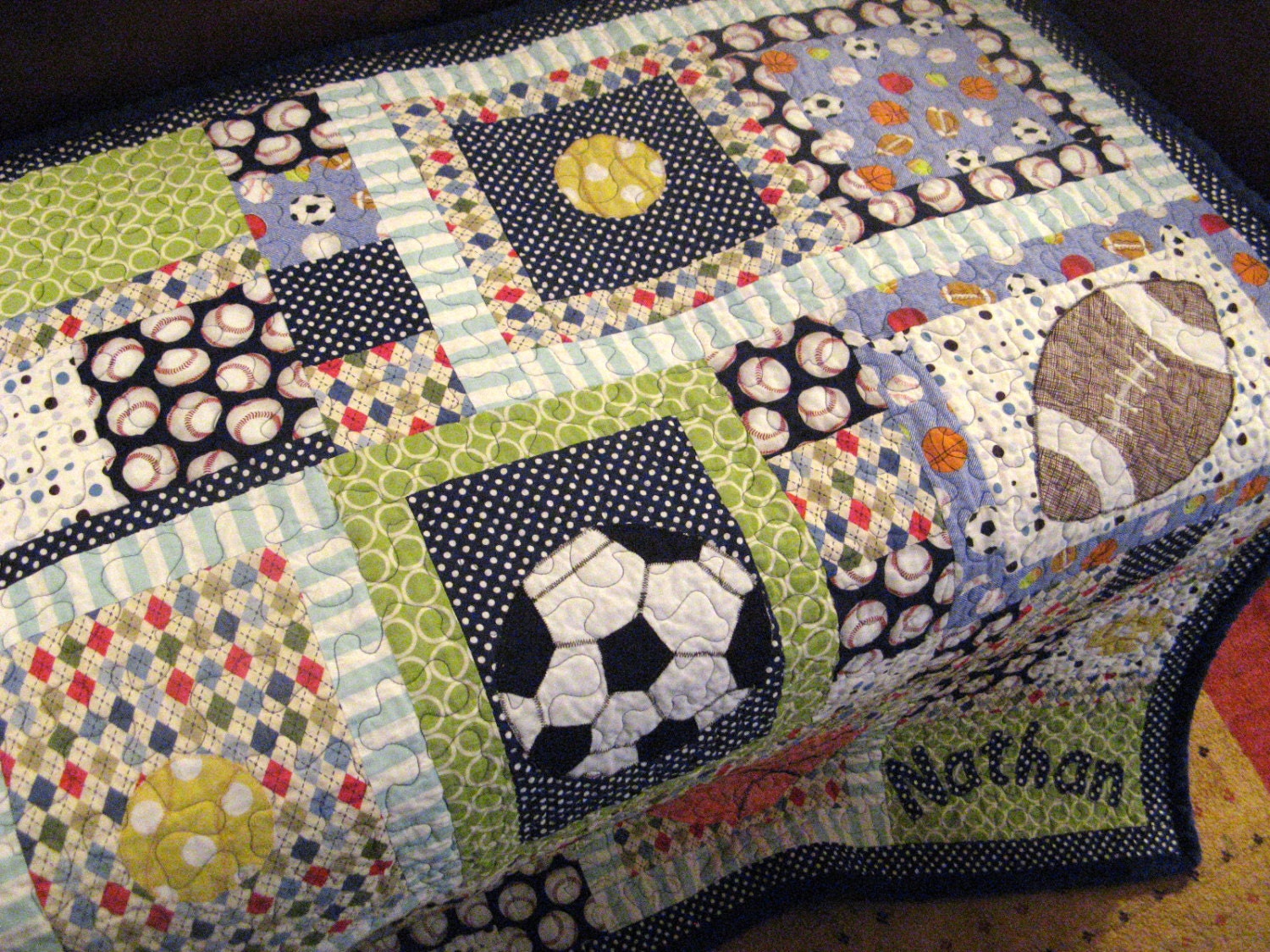 Boy Sports Quilt Custom Baby Toddler Football Quilt Baseball Etsy