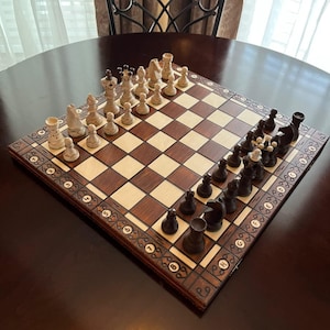 Handcrafted Wooden Chess Set 21&quot; | Complete Chess Board Game Set | Hand Carved Chess Pieces | Premium Wood Gift | Father&#39;s Day Gift