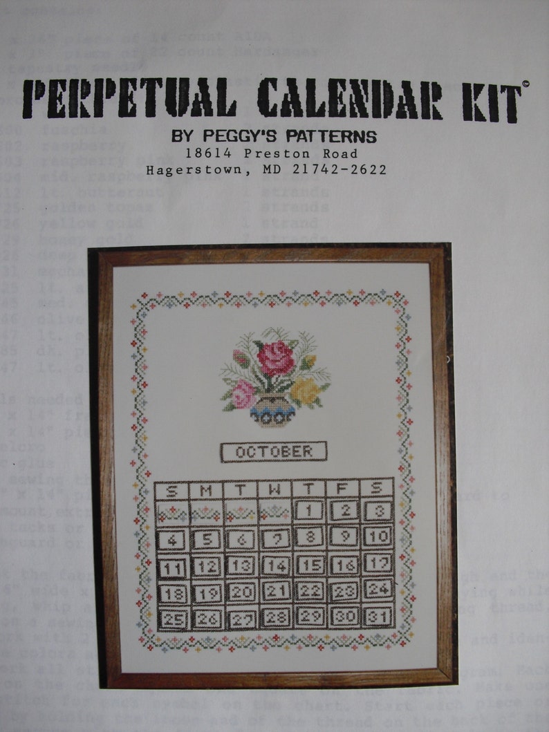 Cross Stitch Perpetual Calendar Etsy