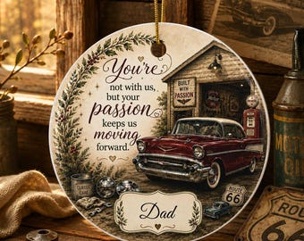 Personalized Classic Car Memorial Ornament, Car Lover Remembrance Gift, Dad Memorial Keepsake, Custom Ceramic Ornament