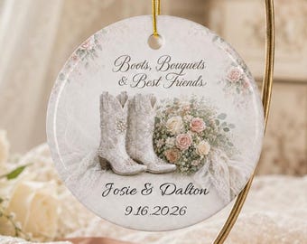 Boots Bouquets & Best Friends Wedding Ornament | Personalized Bridal Ornament
