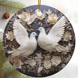 Two Turtle Doves Ceramic Ornament: Double-Sided Holiday Decoration