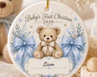Baby's First Christmas 2026 Bear Ornament | Ceramic Ornament