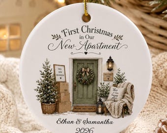 First Christmas in Our New Apartment Ceramic Ornament | Personalized Names & Year
