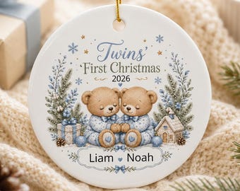 Twins First Christmas Ornament | Personalized Ceramic Round Ornament