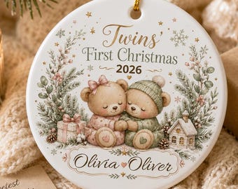 Twins First Christmas 2026 Ceramic Ornament | Round Double-Sided Holiday Keepsake