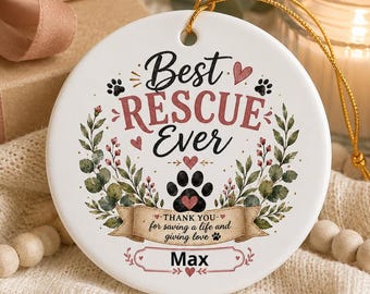 Personalized Rescue Pet Ceramic Ornament | Paw Print Keepsake Gift