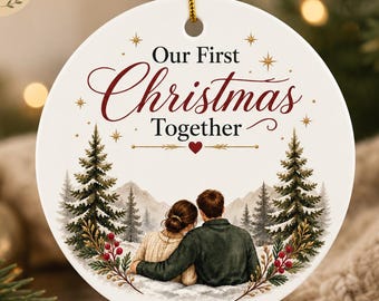 Our First Christmas Together Ornament, Personalized Couple Christmas Ornament, Names and Year Keepsake, Newlywed or Engaged Gift