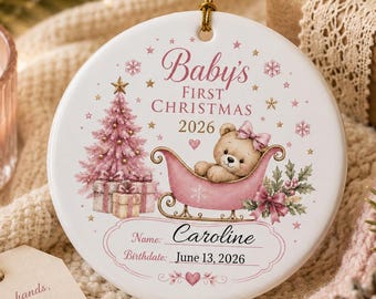 Baby's First Christmas 2026 Ceramic Ornament | Personalized Name & Date