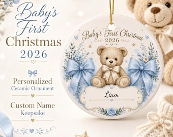 Baby's First Christmas 2026 Bear Ornament | Ceramic Ornament