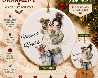 Lesbian Couple Ornament: "Forever Yours" Ceramic Keepsake