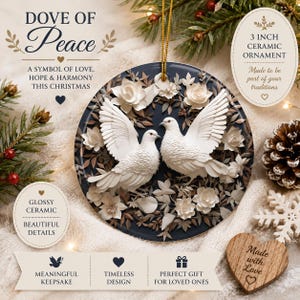 Two Turtle Doves Ceramic Ornament: Double-Sided Holiday Decoration