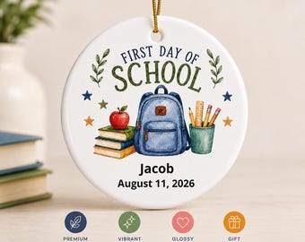 First Day of School Backpack Ornament | Ceramic Round Ornament