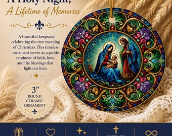 Holy Family Ornament: Stained Glass Look, Religious Christmas Decoration